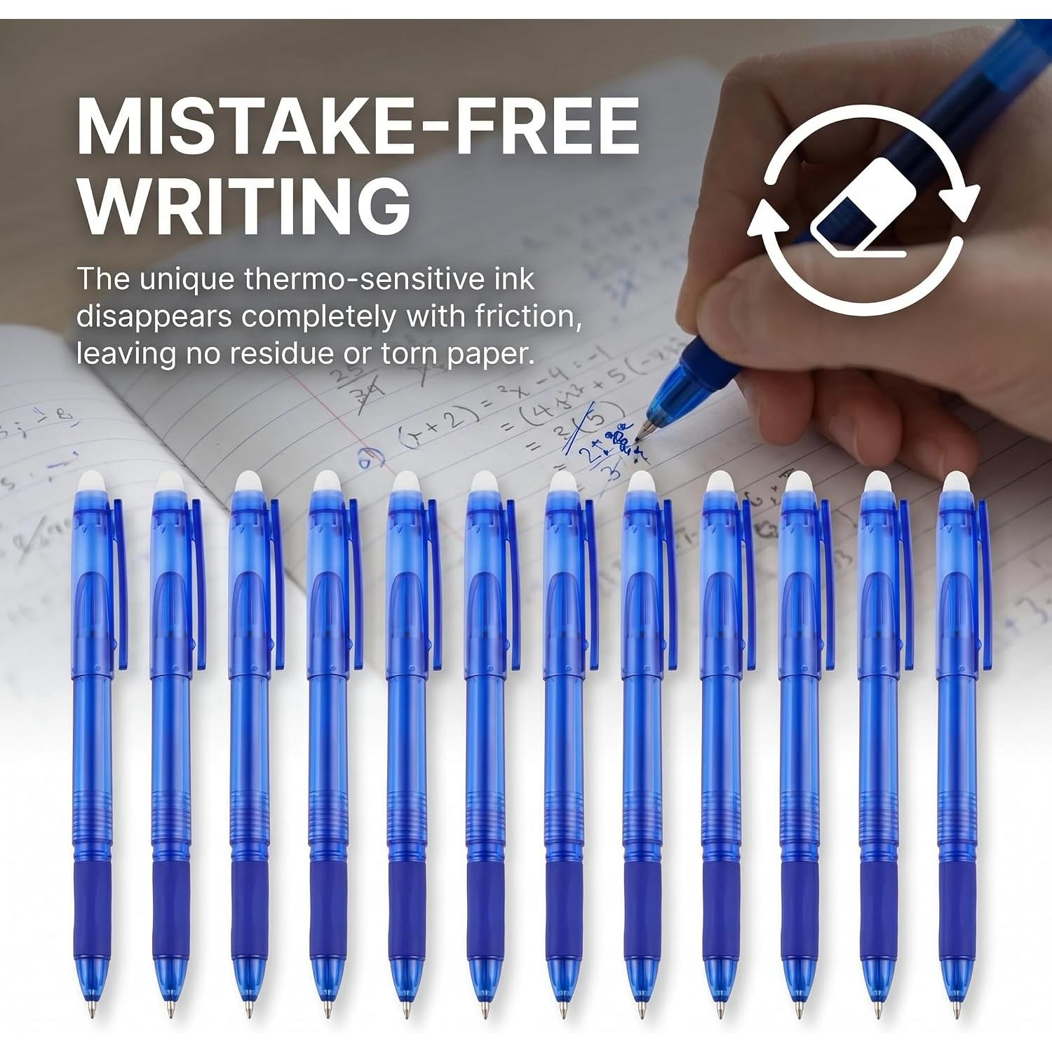 Heat-Erased Rewritable Capped Gel Pens, 12-Pack Blue 0.7mm Fine Point, Smooth-Writing Office Stationery for Drawing, Planner Use