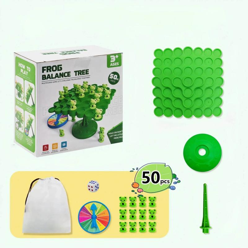 Frog Balance Game Set, Includes 50 Frogs, Balance Board, Base, Dice, Easter Basket Gift, Family Interactive Puzzle Toy for Kids