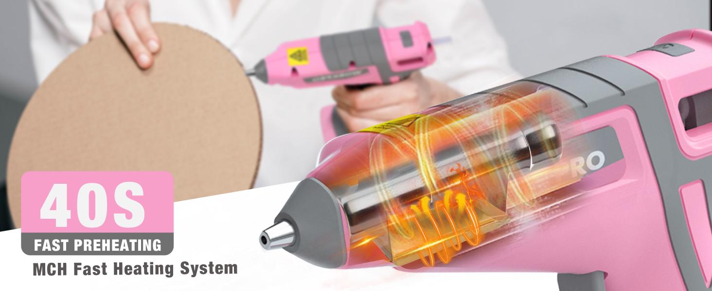 #SpringGlowUp WORKPRO Pink Cordless Hot Melt Glue Gun, 7.2V Rechargeable Fast Preheating Glue Gun Kit with 20 Pc Premium Mini Glue Stick, Automatic-Power-Off Glue Gun for Art, Craft, Decoration - Pink Ribbon
