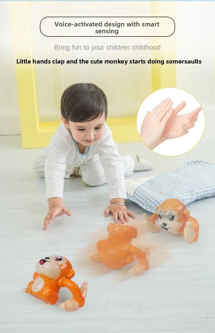 Monkey Shape Electric Rolling Stuffed Toy for Toddlers, Interactive Light & Sound Preschool Educational Puzzle Early Learning Gift