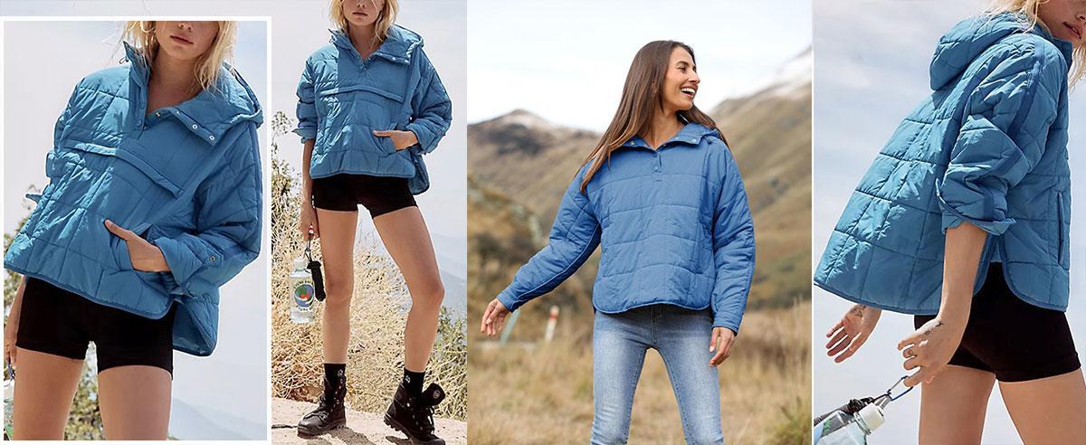 Naeduo Women's Oversized Hooded  Jacket Quilted Lightweight Winter Warm Pullover Padded Hoodies  Casual Long Sleeve Solid Color with Side Pockets & Adjustable Cuffs - Womenswear Shirts Minimalist Outerwear Blouses Basic Cute Leggings