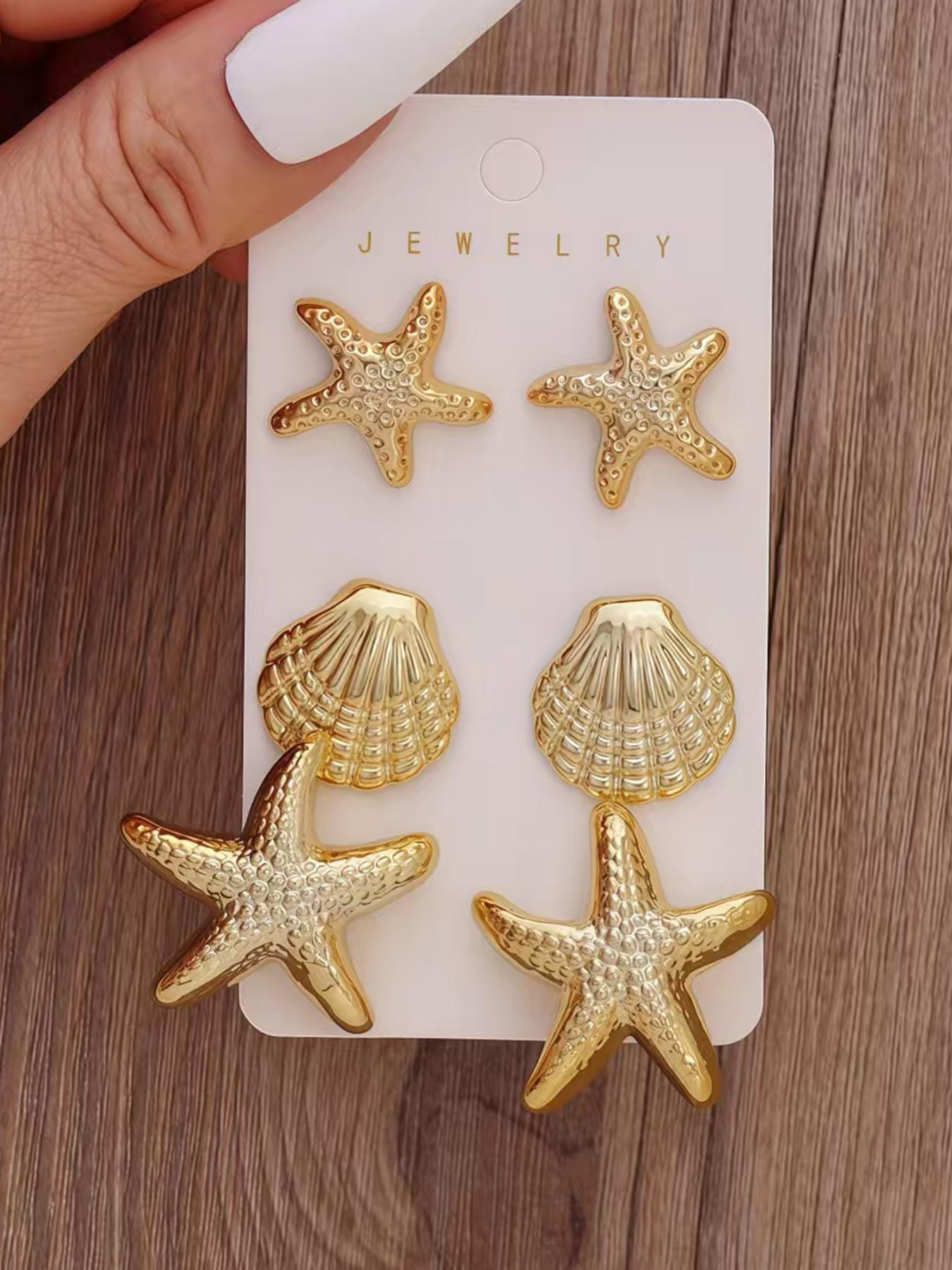 Summer Ocean Elements Fashion Earrings Set, Elegant Geometric Shapes, Perfect for All Seasons, Versatile Jewelry