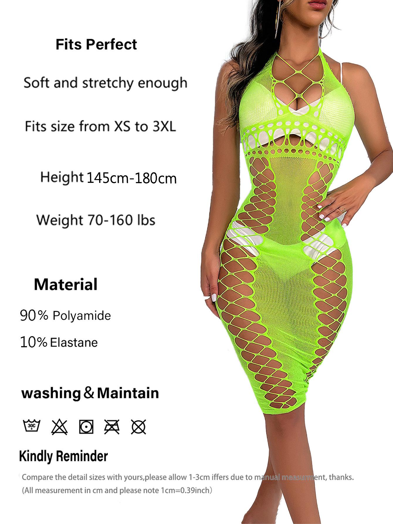 Women's Plus-Size Polyester Teddy Lingerie Sets, Bold Fluorescent Green Spaghetti Strap Bodysuit with Hollow Cut-Outs, Open Crotch, Romantic Glamorous Daily Lingerie, Spaghetti Straps