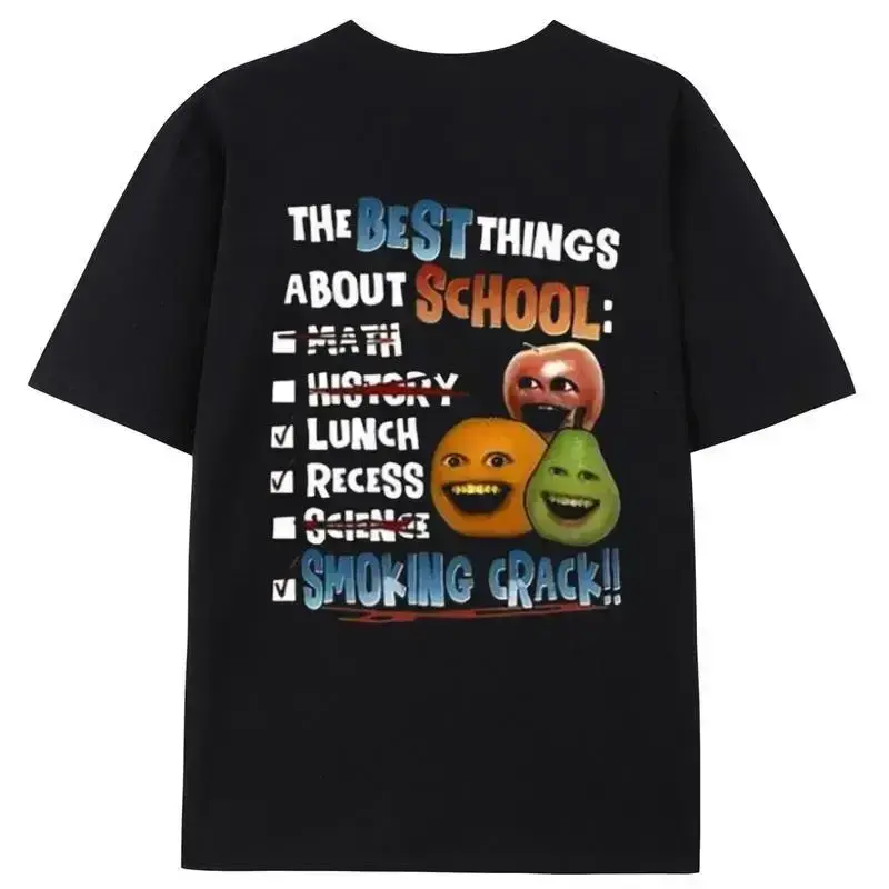"The Best Thing About School" / "Annoying Orange" novelty T-shirt—made from 100% pure cotton for breathable, comfortable, and unrestricted wear; an excellent gift for him or her. vintage shirts