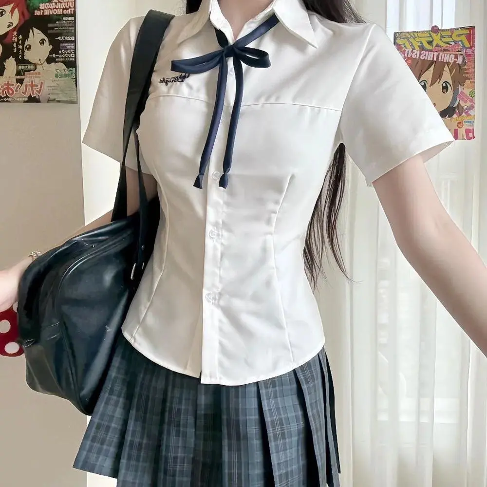 Japanese Academy Style Milk White Basic Versatile JK School Uniform Shirt, Women Summer Student Top for Campus Daily Casual Wear