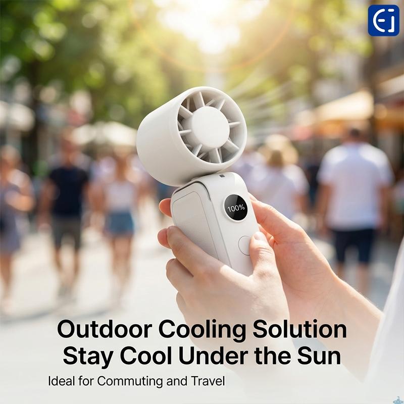 Stay Cool Anywhere! 5-in-1 Magnetic Fan with Smart Display – Clip, Rotate 350°, Wear on Neck/Waist – Ideal for Commute, Office, Camping – Black/White