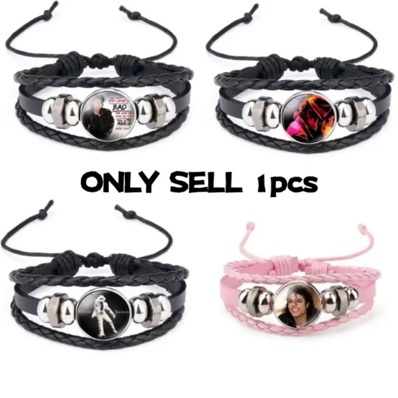 Michael Jackson Mj Time Gem Woven Bracelet, Stacked Bracelets, Adjustable Multi-Layer Leather Rope Jewelry, Fan Support Accessory, Trendy Handmade Crafted Design, Fashion