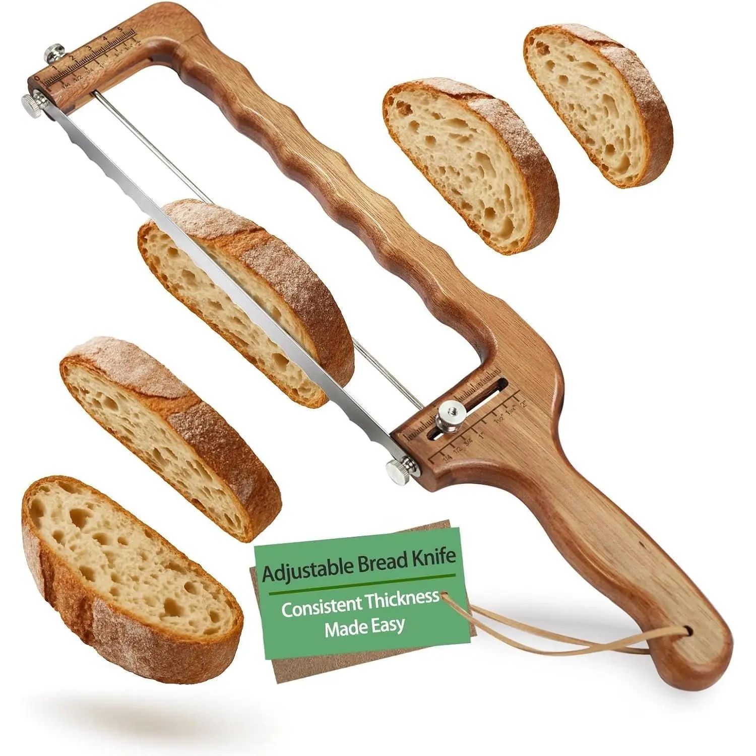 Adjustable Bread Slicer for Sourdough& Homemade Bread | Thickness Guide,  Stainless Serrated , Wooden Frame, Precision Bread