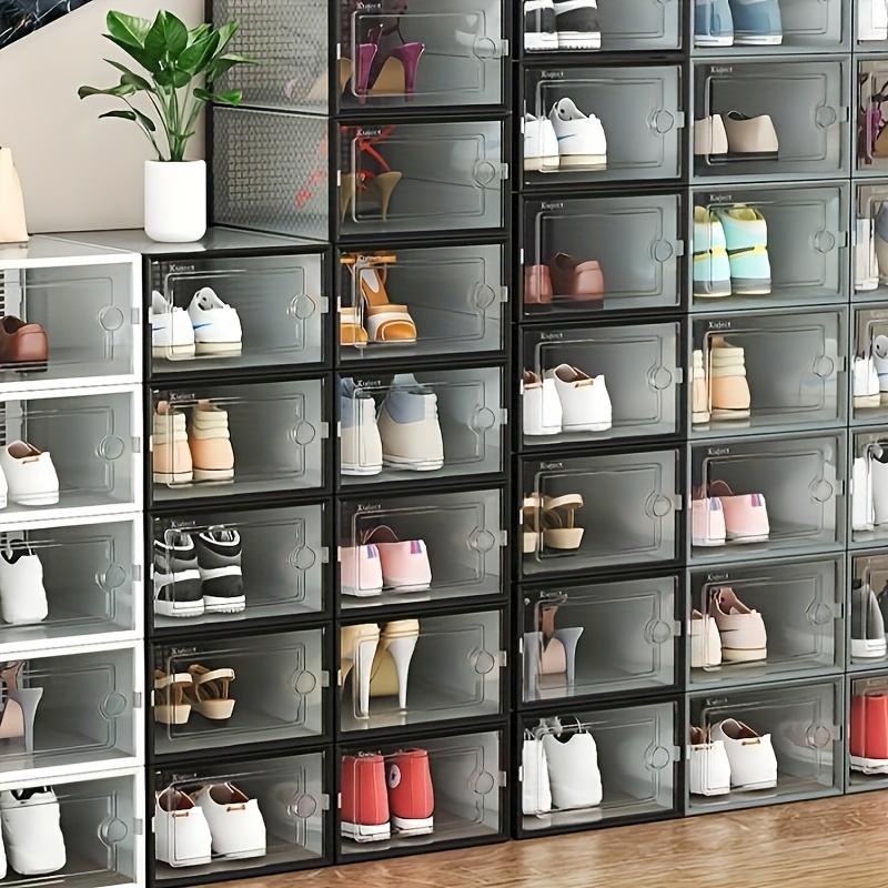 12 Pcs Thickened Clear Shoe Box with Cover, Foldable Shoe Rack Stackable Shoe Rack, Free Combination, Plastic Sneaker Container, Space-Saving Storage Organizer
