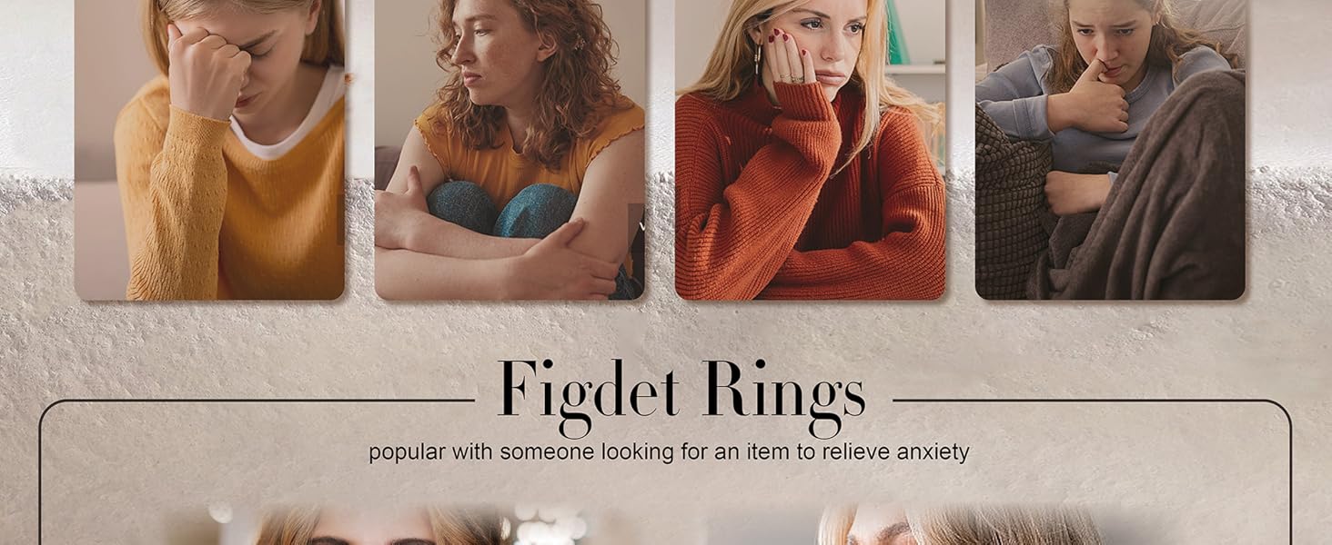 Trendy Fidget Rings for Women Men -2 4mm Titanium Steel Spinner Ring for Anxiety Stress Relief Glitter Sandblast Spinning Figit Anxiety Jewelry for Women Gifts