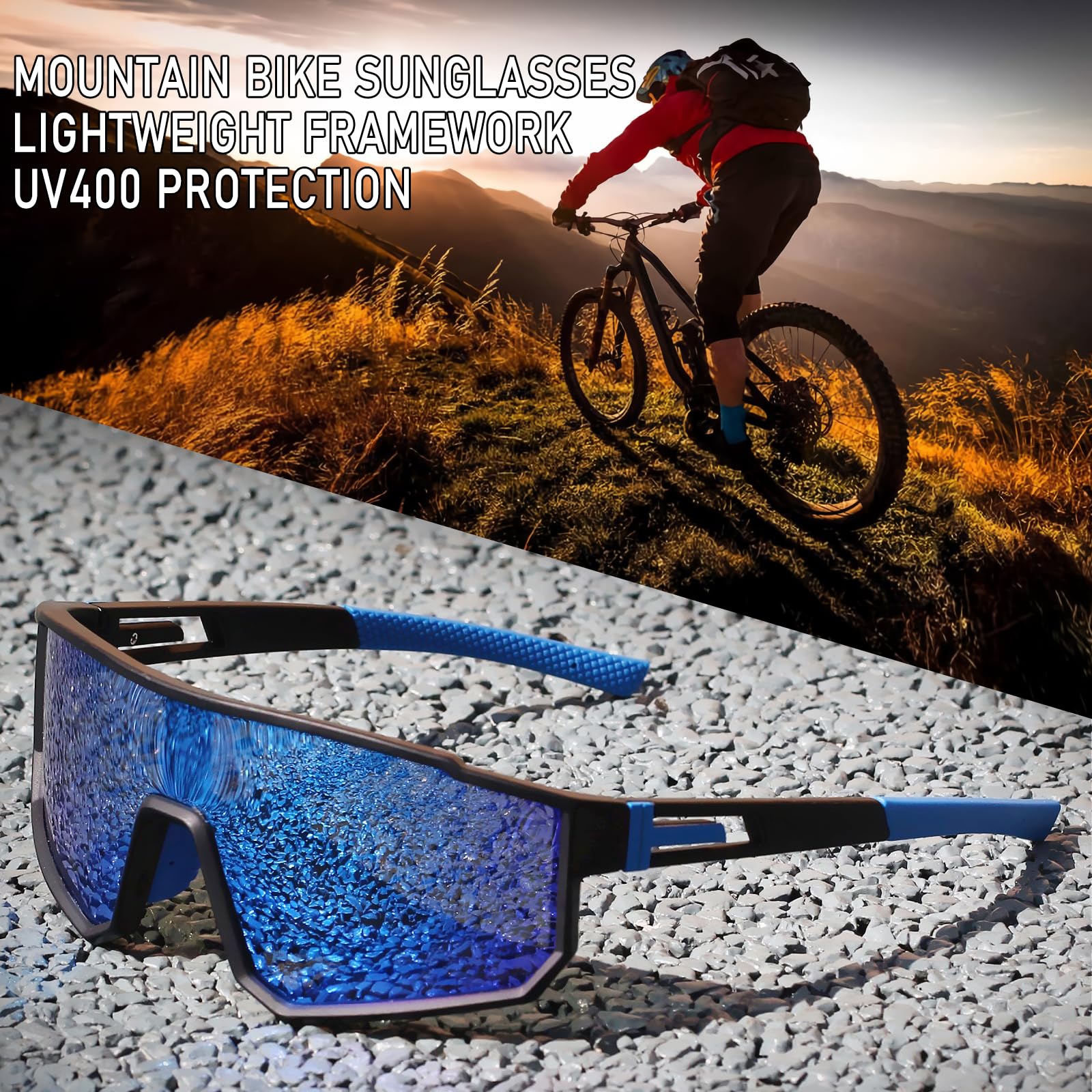 XUH 4PCS Unisex Oversized Sports Cycling Sunglasses, Colorful Wraparound UV400 Protection Windproof Glasses, Comfort Fit for Cycling Hiking Outdoor Sports,summervibes