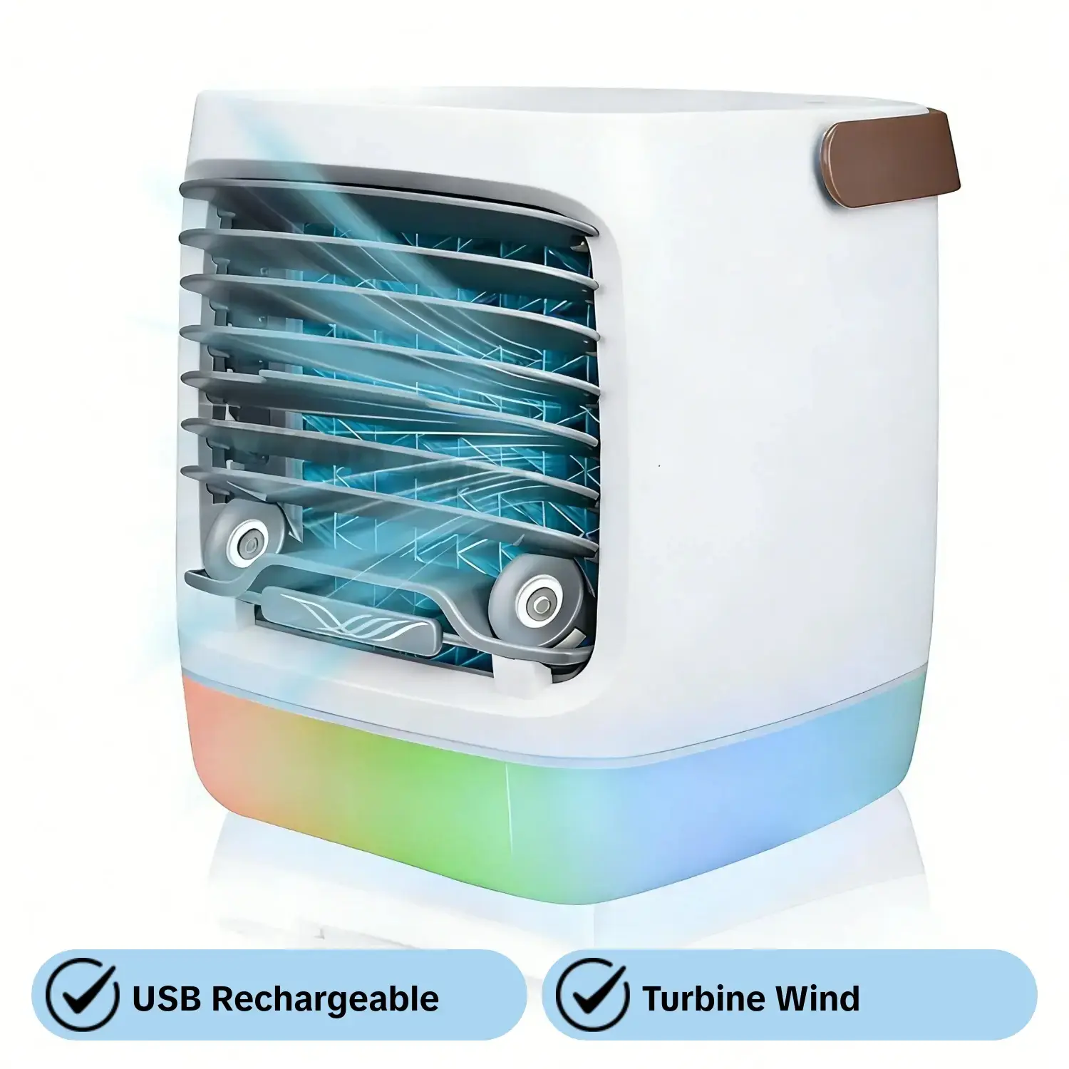 Portable Air Cooler Fan, USB Rechargeable Fan, USB Cooling Fan, 500ml Evaporative Mist Spray Fan with 3 Speeds & Turbo wind speed, 2 Adjustable Mist Levels, Colorful Lighting, Desktop Misting Fan For Bedroom Room Office Desk, Portable Fans Rechargeable