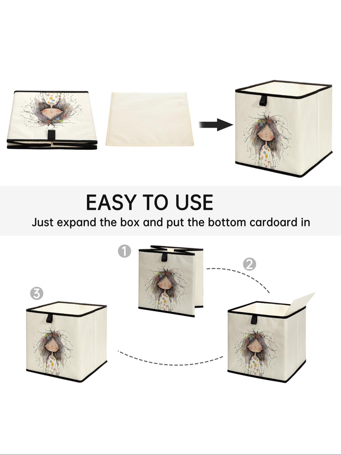 Little Girl Pattern Printed Open Storage Box, Stackable Drawer Organizer, Durable Multi-Functional Design for Home Dorm Room Organization