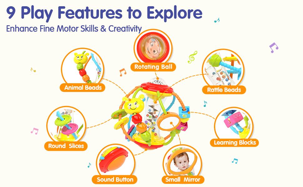 HOLA Rattle Teething Baby Toys, Silicone Pull String Toys, Montessori  Multi-Functional Baby Sensory Toy Christmas Stockingstuffers for Baby Mmontessori  Toys Gifts