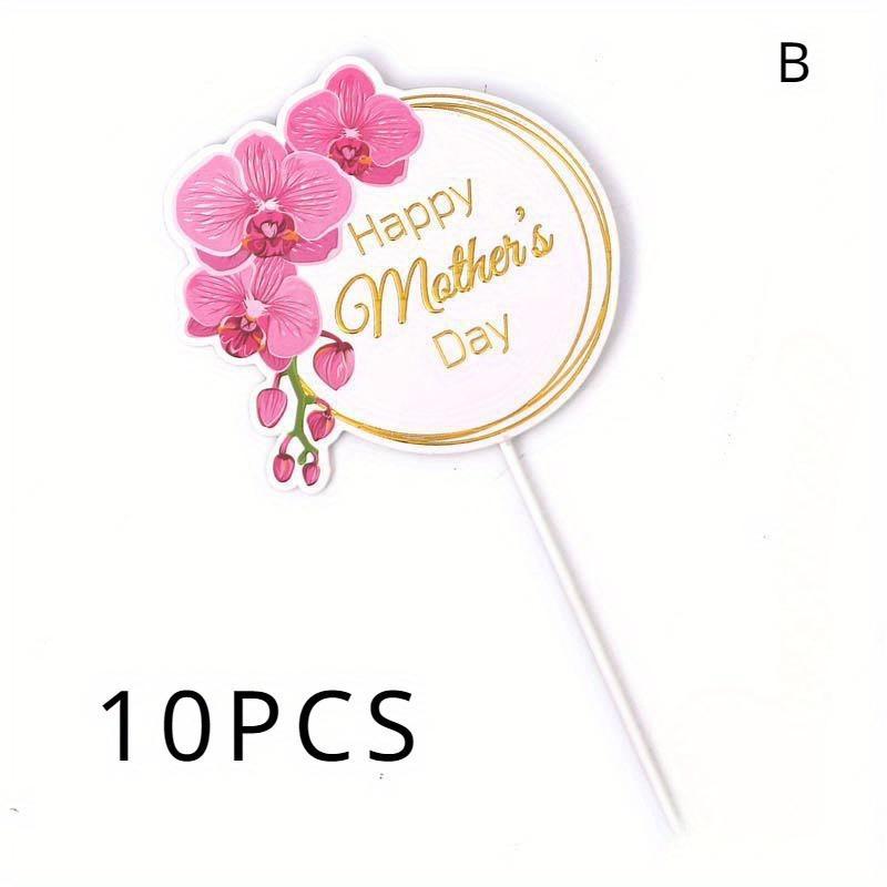 10 sets of Mother's Day cake decorations, pink heart-shaped flowers, rose decorations, paper cupcakes, desserts