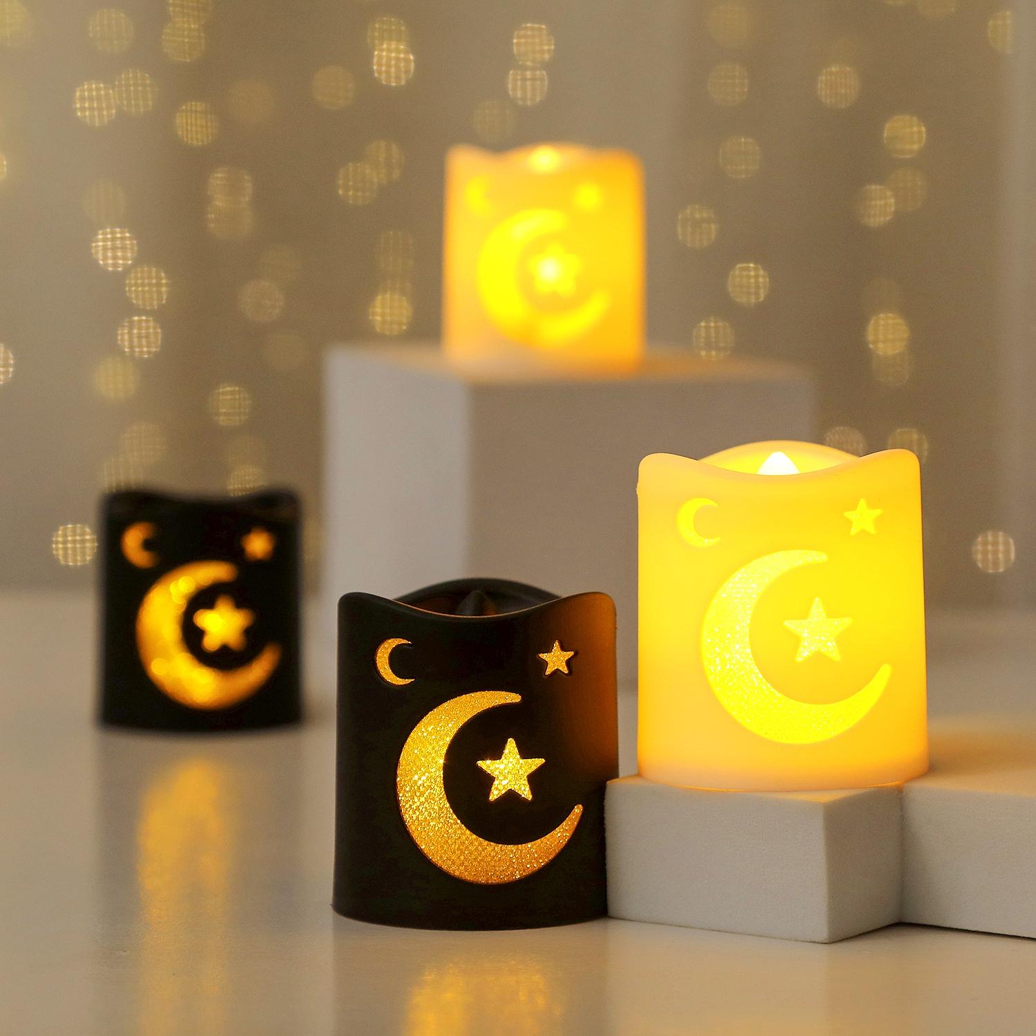 4 Counts Ramadan LED Electronic Candles, Star and Moon Pattern Decorative Lights, Perfect for Ramadan Festival Atmosphere, Decoration Party Light, Home Decor Light