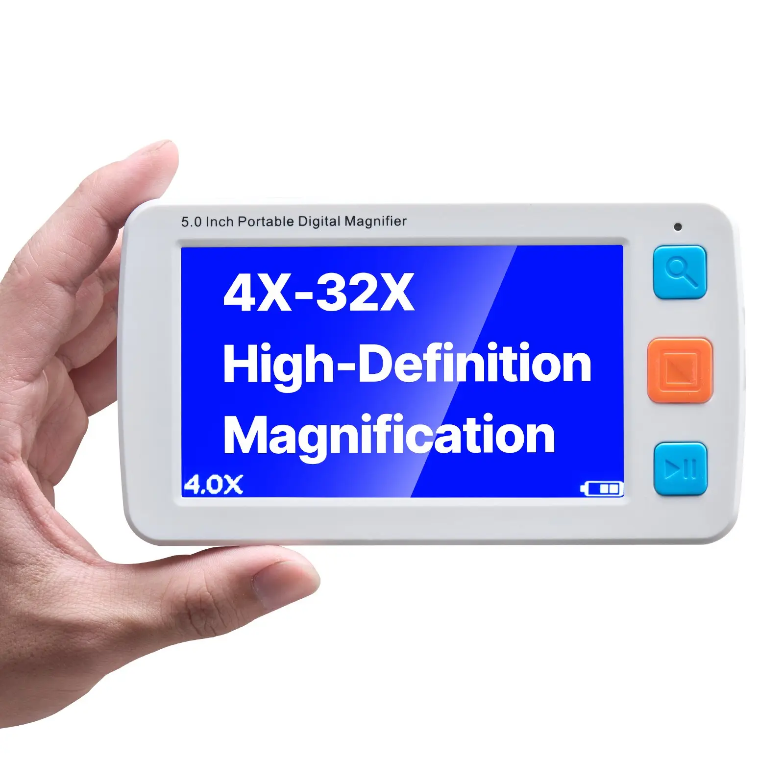 VEVOR Portable Digital Magnifier with HD Display, 5-in LCD Screen Electronic Video Magnifier for Low Vision Users, 4X-32X Zooming, 17 Color Modes, AV Output, Foldable Handle, 5-Level Brightness, Rechargeable Battery, Freeze Read Function