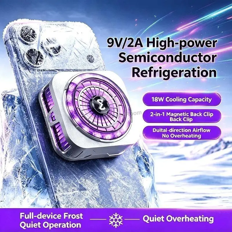 CX21 Phone Cooler 9V/2A Semiconductor Cooling Fan Radiator Silent Magnetic & Back-clip Universal for Live Streaming Gaming