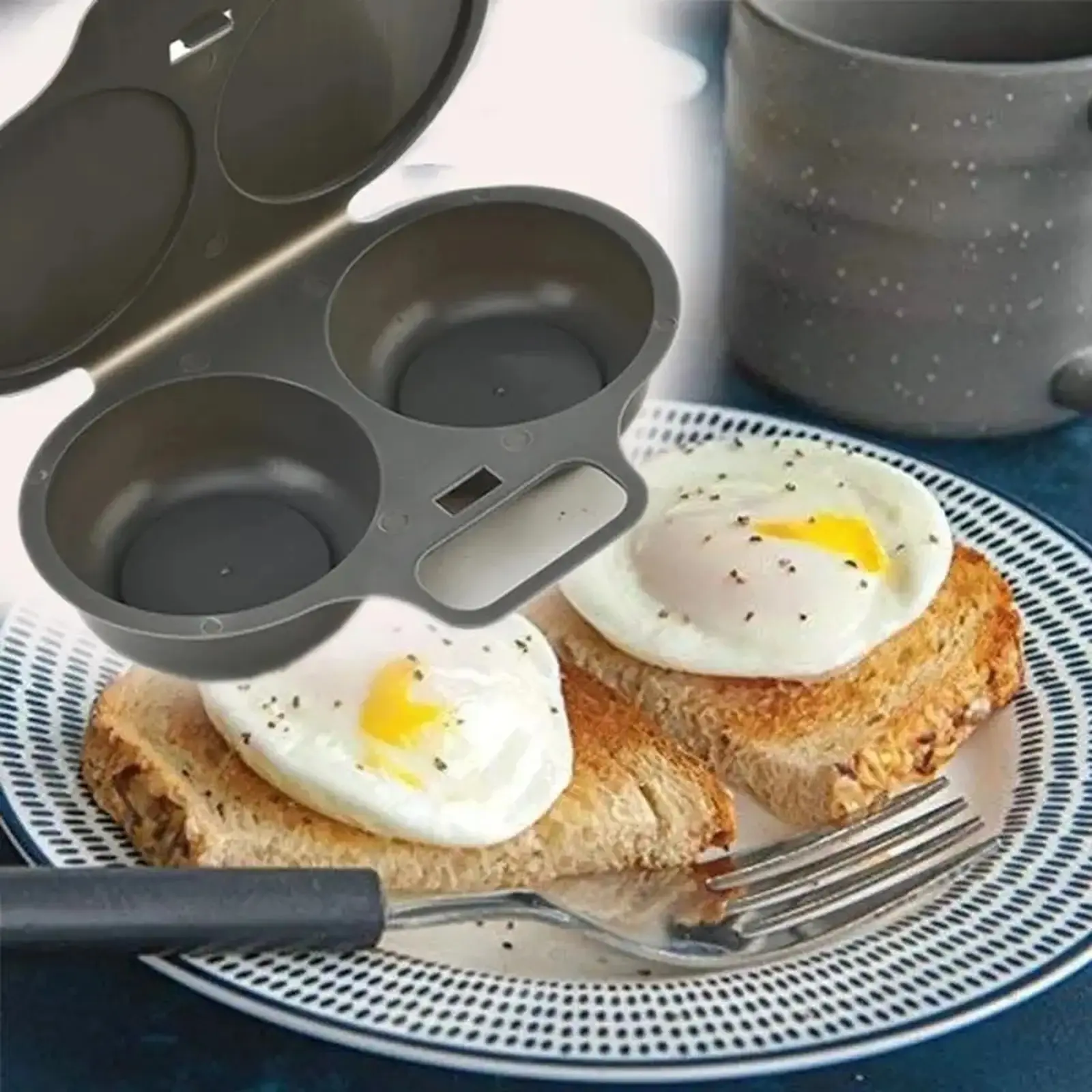 Dark Gray Round Shape Microwave Omelette Maker, 2-Cup Egg Cooker, Food-Grade PP Plastic, BPA-Free, Non-Stick, Dishwasher-Safe, Easy-Clean Kitchen Gadget
