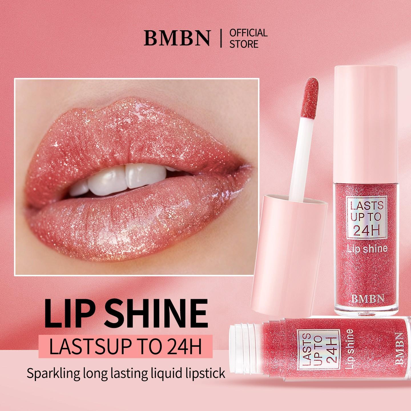 BMBN monochrome shiny lip gloss lipstick - shiny pink gel formula, shiny lip glaze, with glitter powder, instantly create a charming look, lasting shiny, berry color (pink and) - suitable for all beige colors, parties, activities, daily makeup - lip color