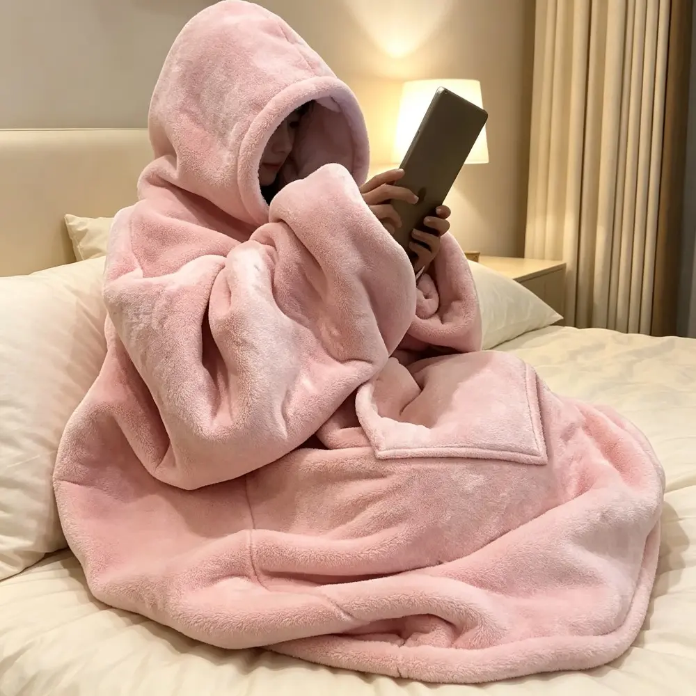 Oversized Wearable Hooded Blanket, Super Soft Fleece Hoodie Blanket with Pocket, Cozy Warm Giant Sweatshirt Blanket for Couch Bed