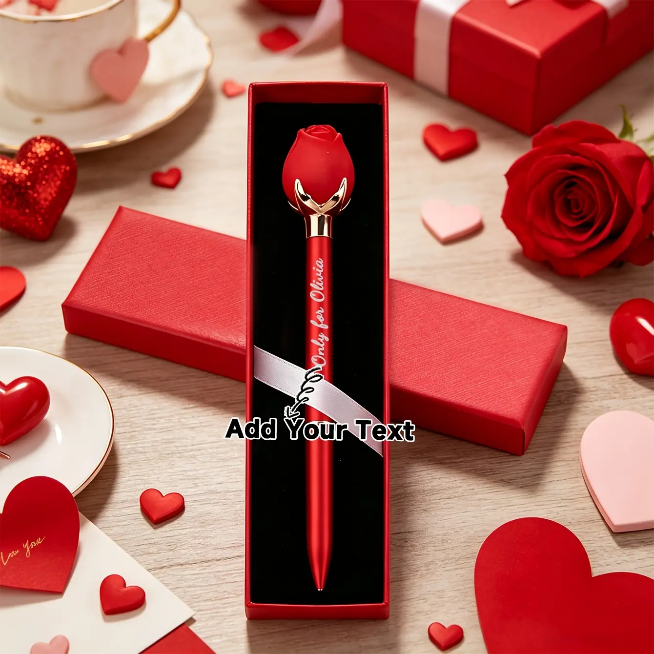 2 customizable creative red rose Valentine's Day ballpoint pen sets, personalized name/date/text ballpoint pens, smooth writing signature pens, suitable for wedding souvenirs, Halloween | Christmas | Valentine's Day gifts