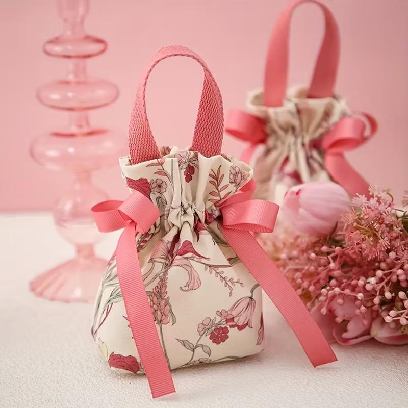 10 Piece Floral Drawstring Bags, Jewelry Packaging Pouches, DIY Craft Supplies, Earrings Rings Necklaces Bracelets Storage, Party Gifts