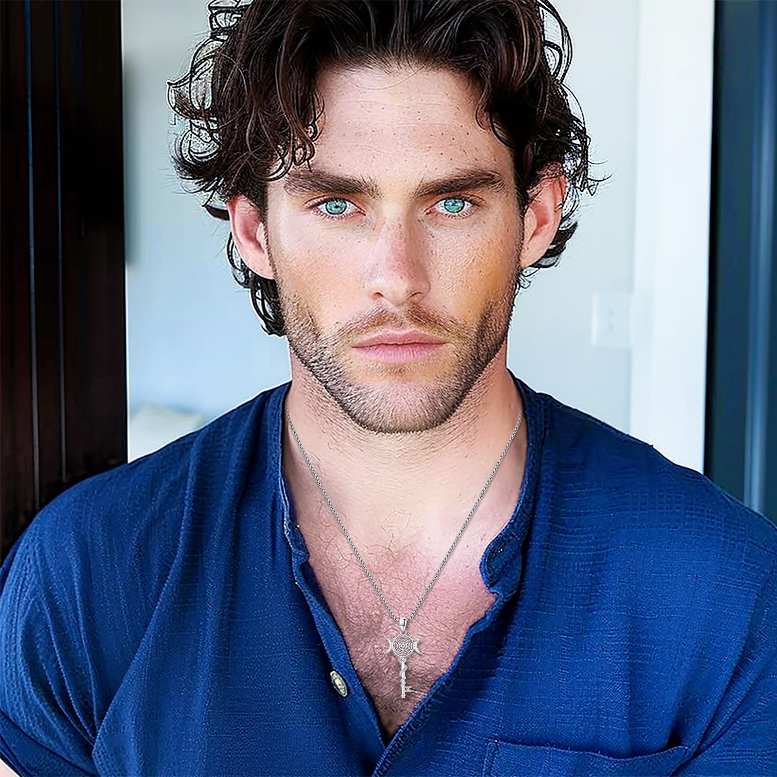 Thanches Hecate Necklace 925 Sterling Silver Triple Moon Goddess Pendant Wiccan Pagan Magic Amulet Jewelry Protection Witchcraft Tetragrammaton Witches Medal Perfect Gift for Women Men