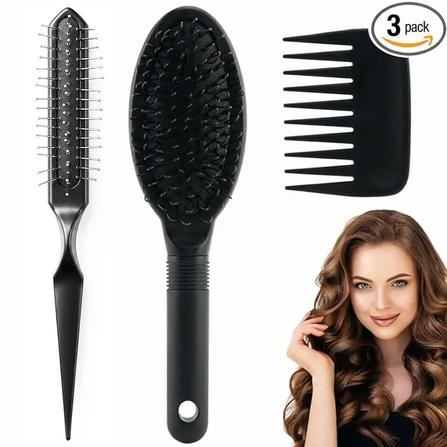 3-Piece Wig Styling Comb Set, Includes Circular Brush, Wide Toothed Comb, Edge Comb, Ideal for Real Hair Wigs, Synthetic Wigs, Hair Extensions