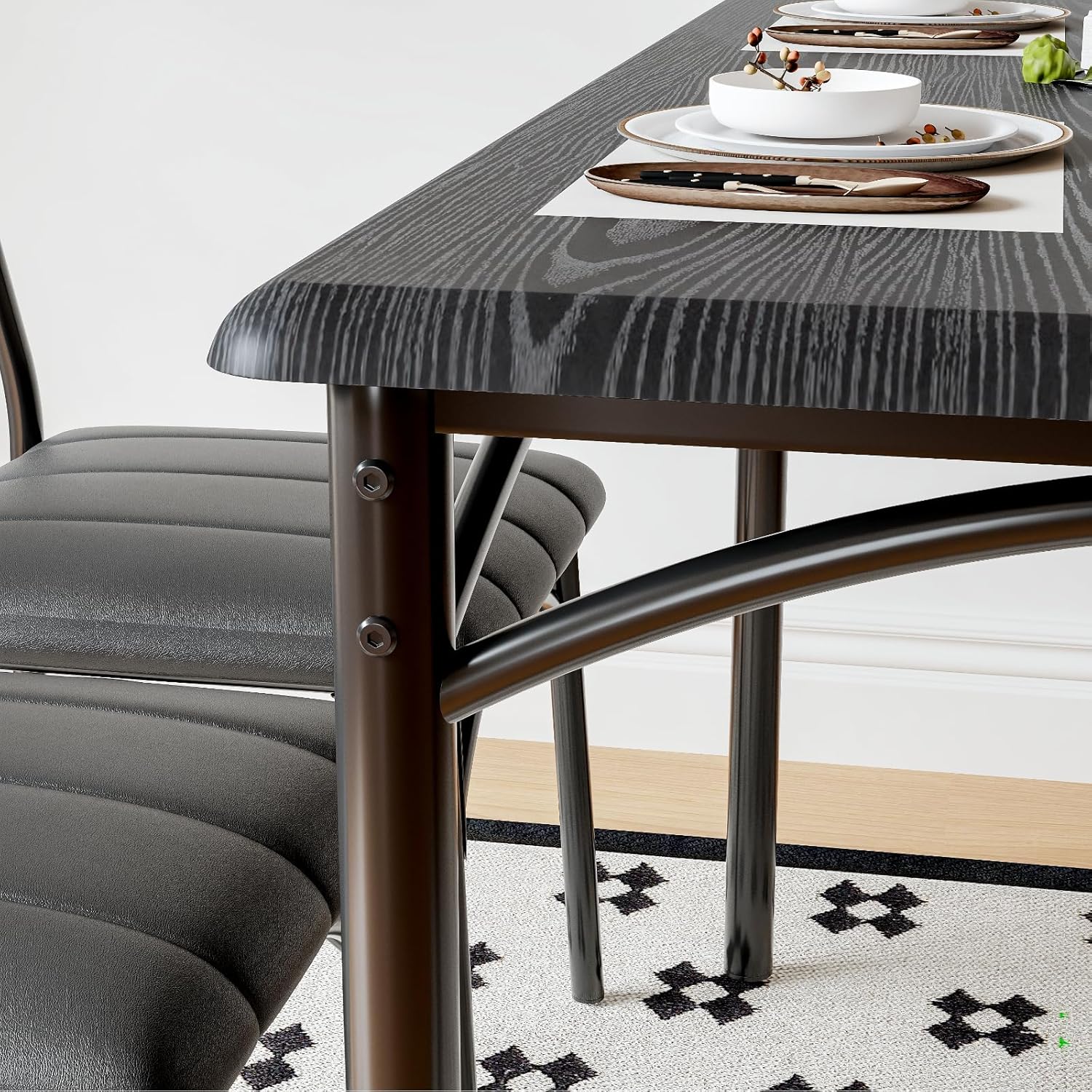 4-Piece Dining Set for 4 with Table, 2 Chairs & Upholstered Bench, Rectangular Wood Kitchen Table for Small Spaces, Apartments & Breakfast Nook