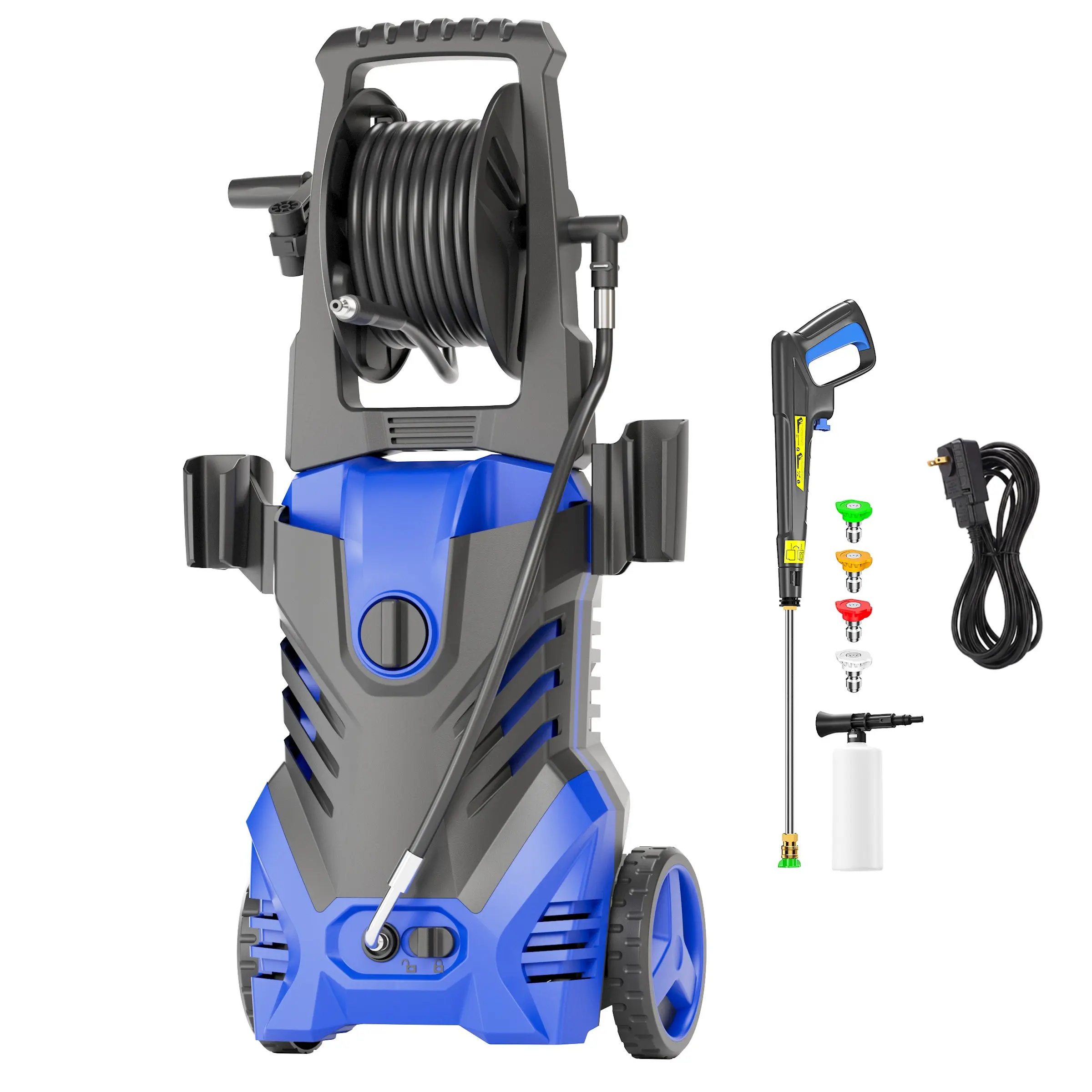 Electric Pressure Washer 3500PSI MAX 2.5GPM, Retractable Hose Reel, Powerful Grime Removal, Everyday Cleaning Solution, with 4 Spray Nozzle, 500ML Foam Cannon, Stainless Steel Lance, Automatic Total Stop System for Car, Home, Outdoor Cleaning