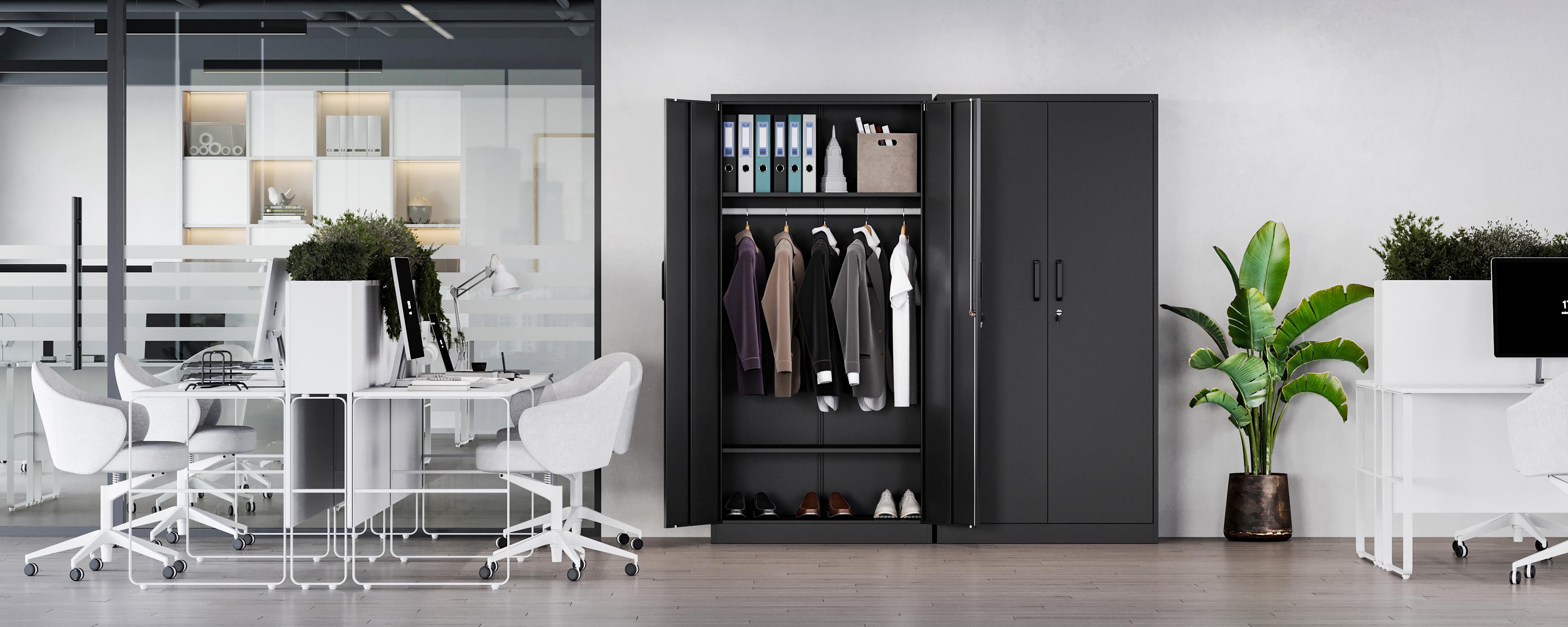 Letaya Metal Wardrobe BLack Cabinets with Lock, Clothing Locker 72" X 36" X 18" for Home, Fire Department, School, Employee, Gym, Government