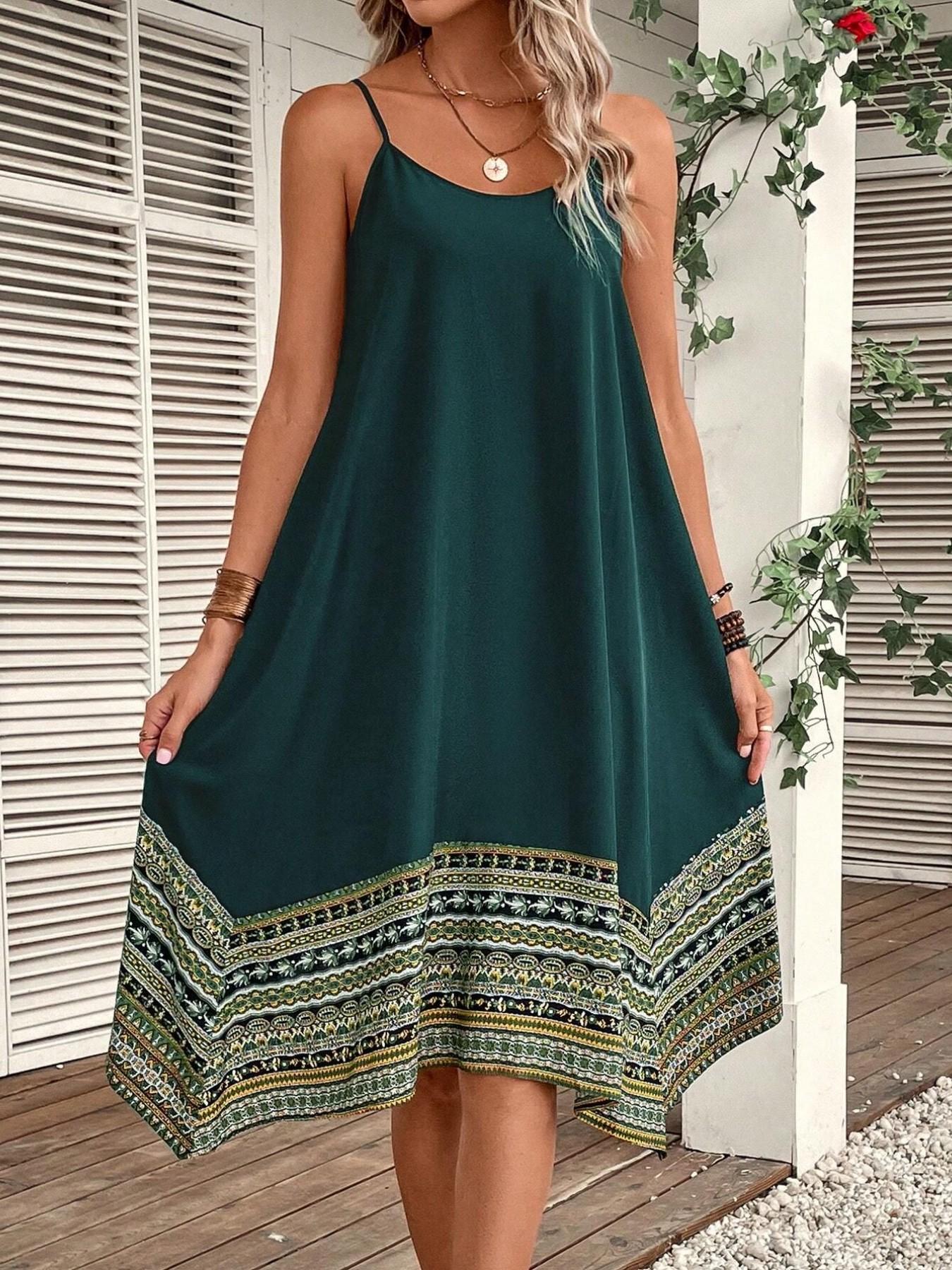 Holiday Casual Striped Patchwork Print Halter Backless Dress, Irregular Hem Short Skirt, Fitted Style, Perfect for Vacation