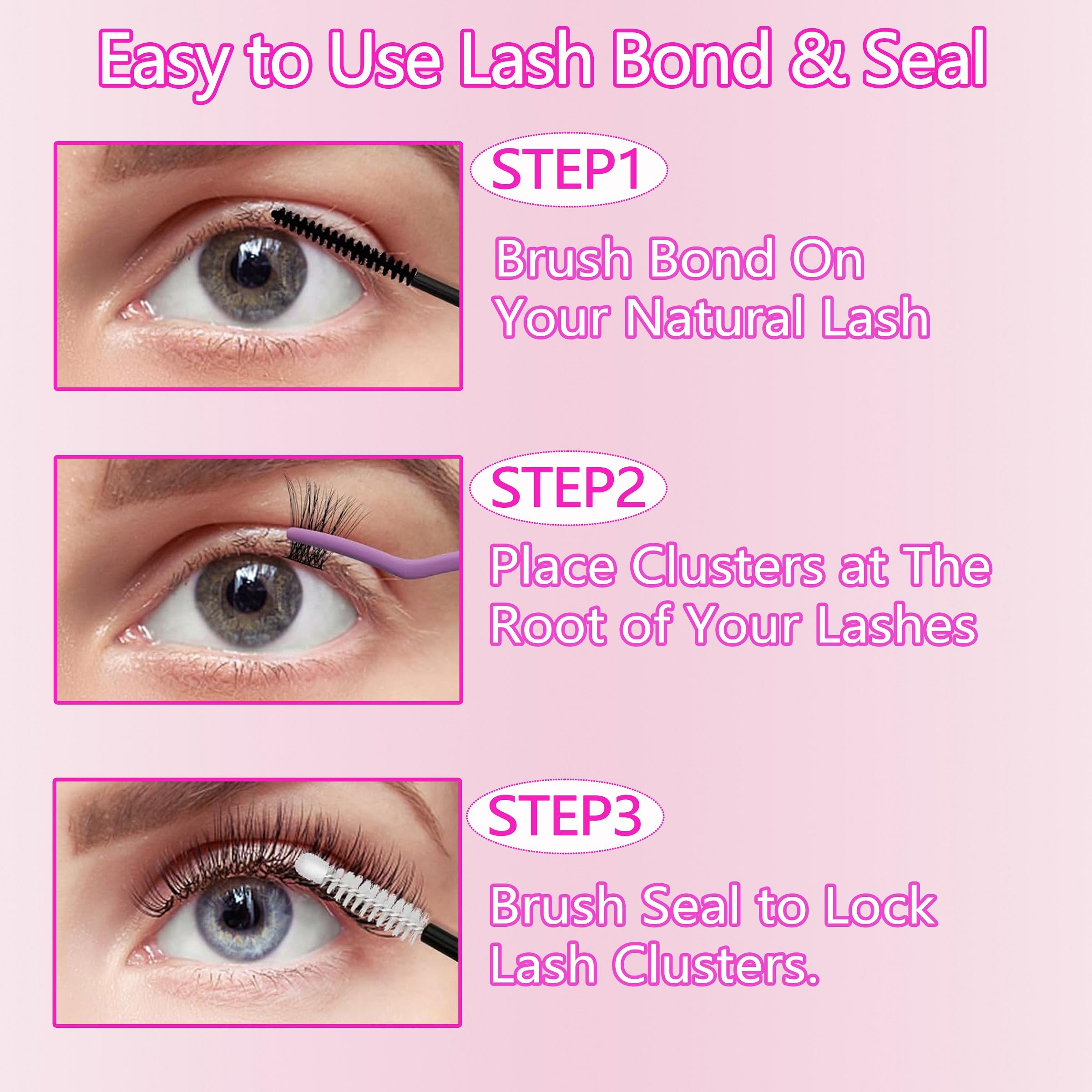 3-Box 3D Wispy Individual Cluster Lash Set - Ultra-Thick Volume, Curly Mixed Lengths - DIY Eyelash Extension Kit with Lash Bond, Seal, Remover, Applicator & Lash Brush - Everyday Eye Makeup, Gifts for Friends