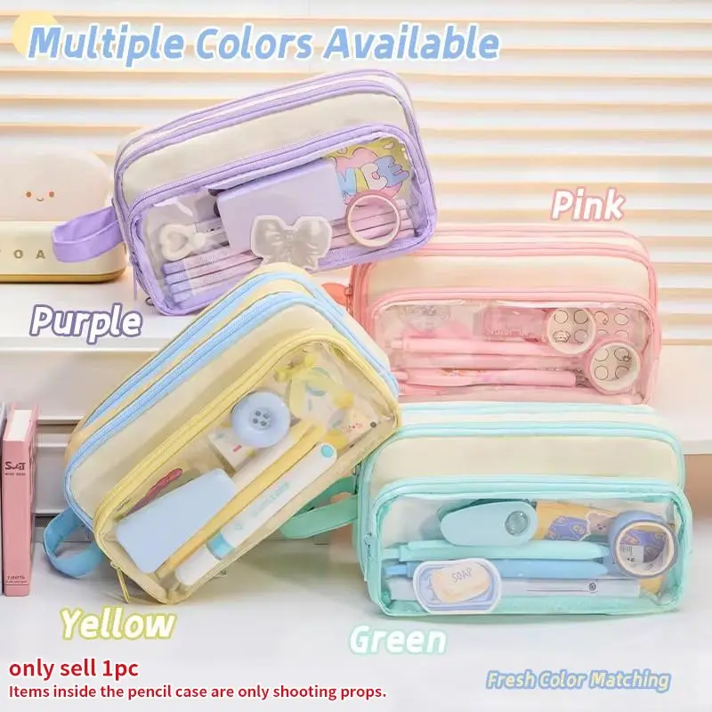 Large Capacity Detachable Pencil Case, Transparent Zipper Canvas Bag, Multi-Functional Stationery Organizer, High Aesthetic Appeal