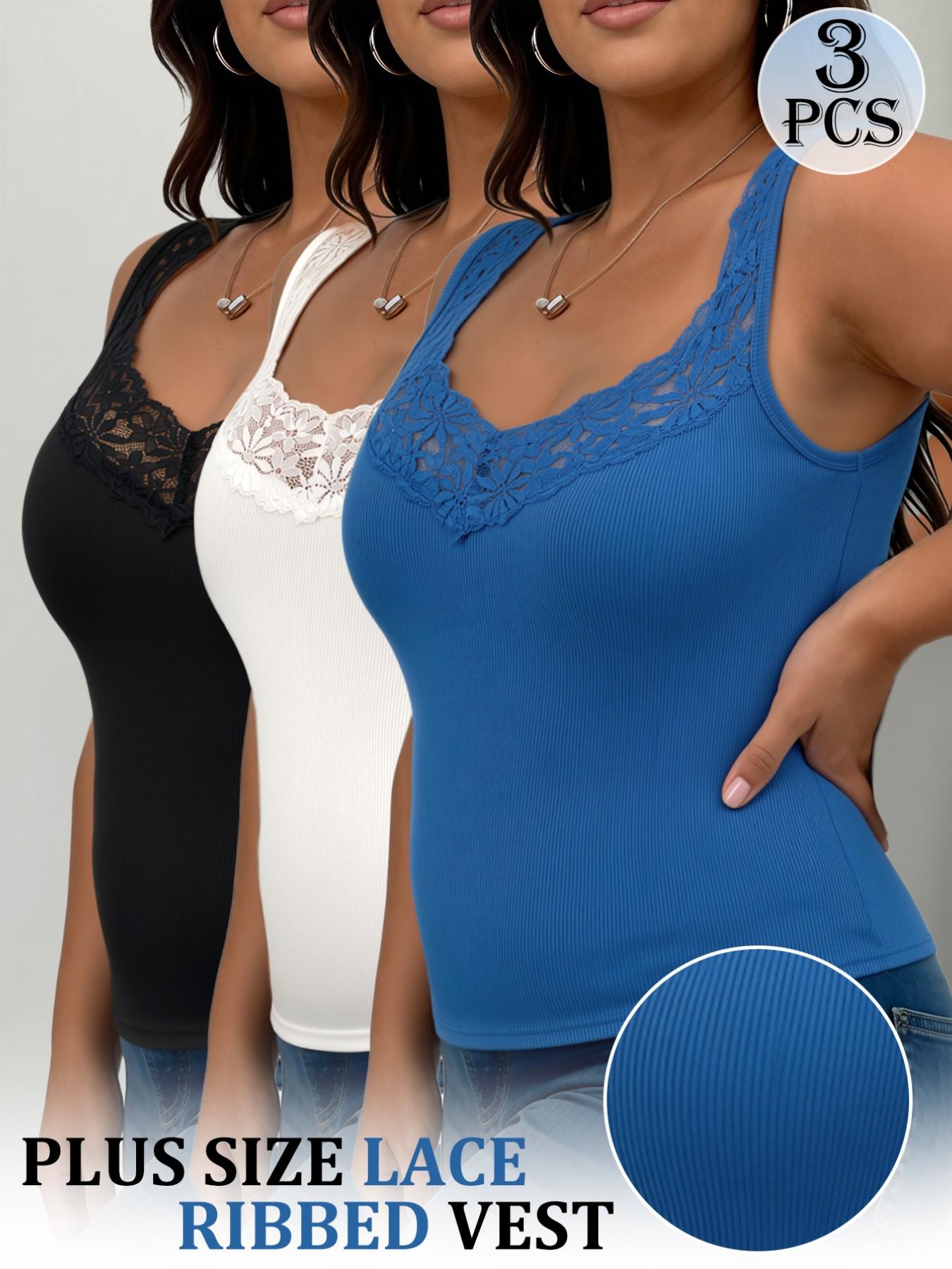 3-Pack Plus-Size Women's Camisoles | Best-Selling, Versatile, High-Stretch Lace Tank Tops | Dress Up or Down | An Essential Layering Piece