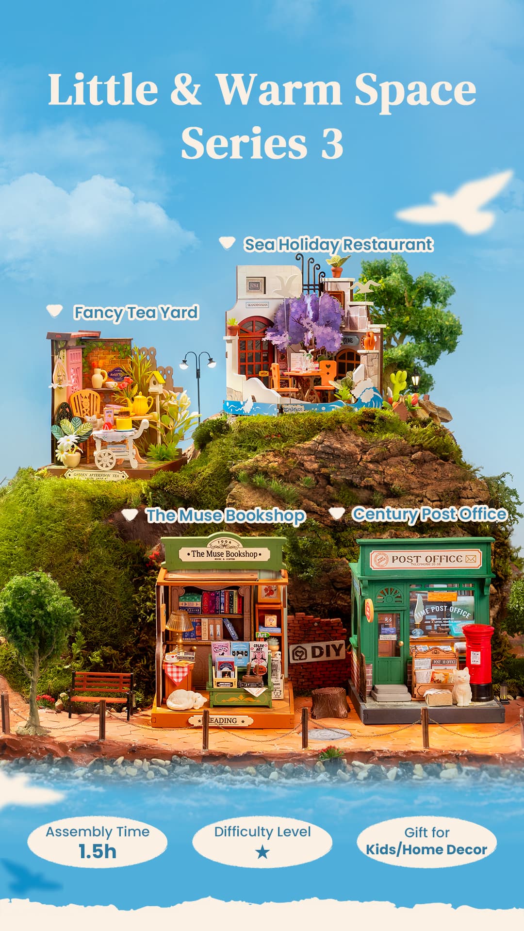 Rolife DIY Mini Building House Miniature Kit-Century Post Office, Miniverse Lifestyle Mini Bookshelf Decoration, DIY Hobbies/Gifts for Craftsman