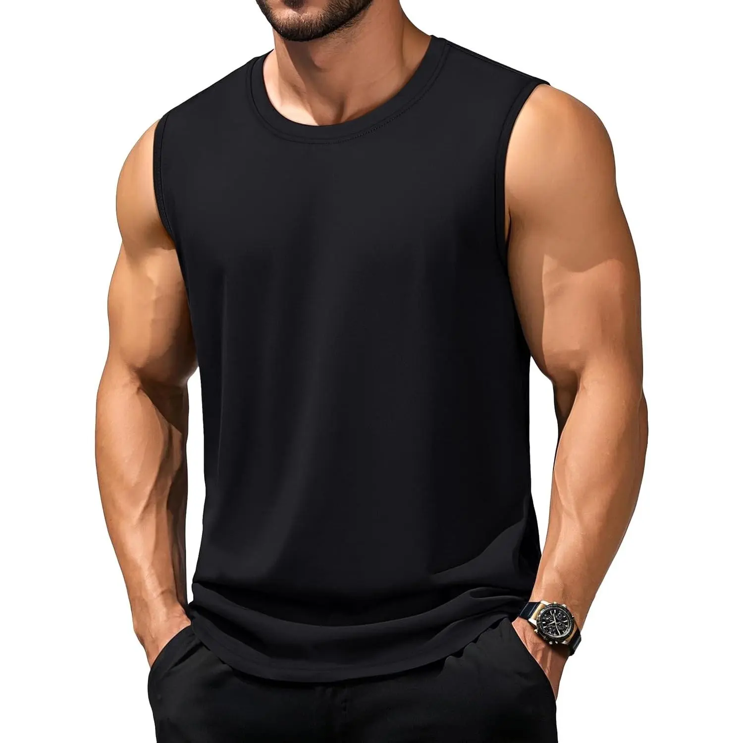Men's Moisture Wicking Cotton Sleeveless Shirts - Muscle Gym Workout Summer Casual Tank Tops(Gift)