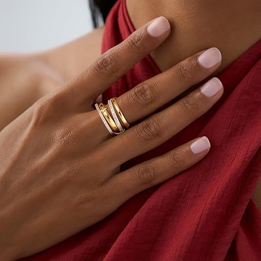 Tewiky 14K Gold Plated Stackable Rings for Women, Interlocked Stackable Rings Set Cubic Zirconia Trendy Band Ring Size 6 7 8 9 10 Chunky Fashion Jewelry for Women For Valentine's Day gifts Premium Quality Tewiky 14K Gold Plated Stackable Rings for Women, Interlocked Stackable Rings Set Cubic Zirconia Trendy Band Ring Size 6 7 8 9 10 Chunky Fashion Jewelry for Women For Valentine's Day gifts Premium Quality