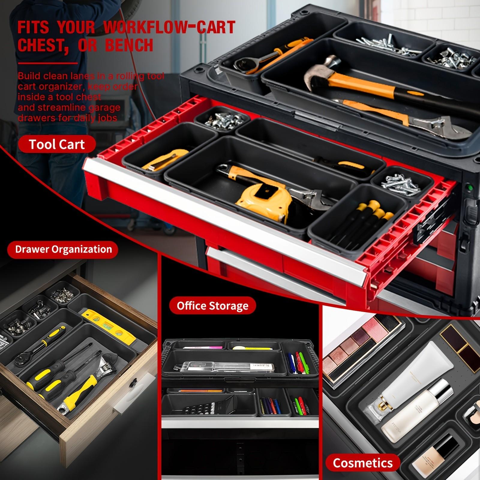 48PCS Stackable, Non-Slip Tool Storage Trays; 5 Sizes of Plastic Hardware Storage Boxes; Heavy-Duty Storage Trays for Garages and Workshops, Ideal for Screws, Bolts, and Hand Tools, Tool Storage Container, Tool Organizer