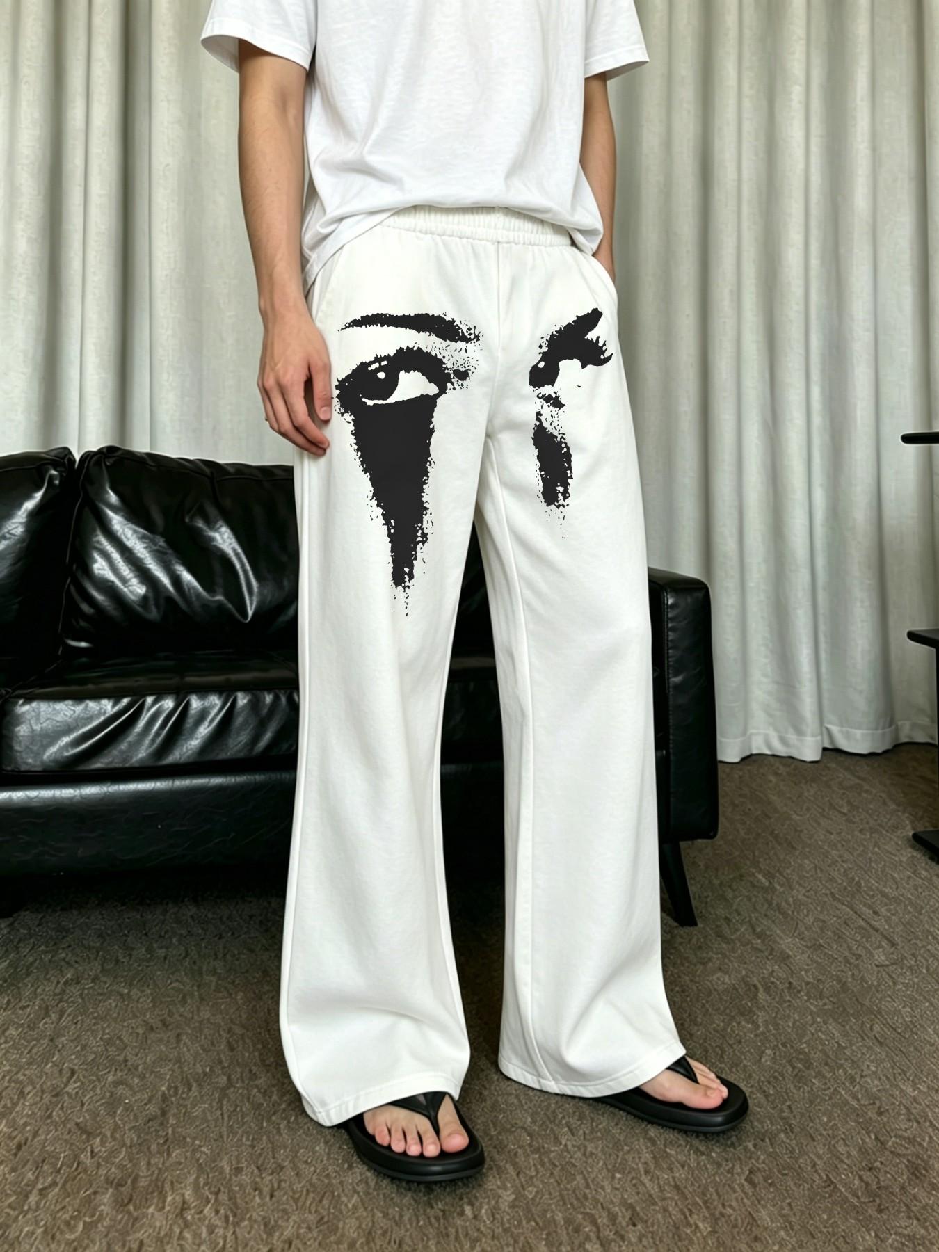 Unisex Retro Eye Print Flared Trousers, Loose-Fit Comfortable Sweatpants, Breathable Soft Material, Five Sizes Available