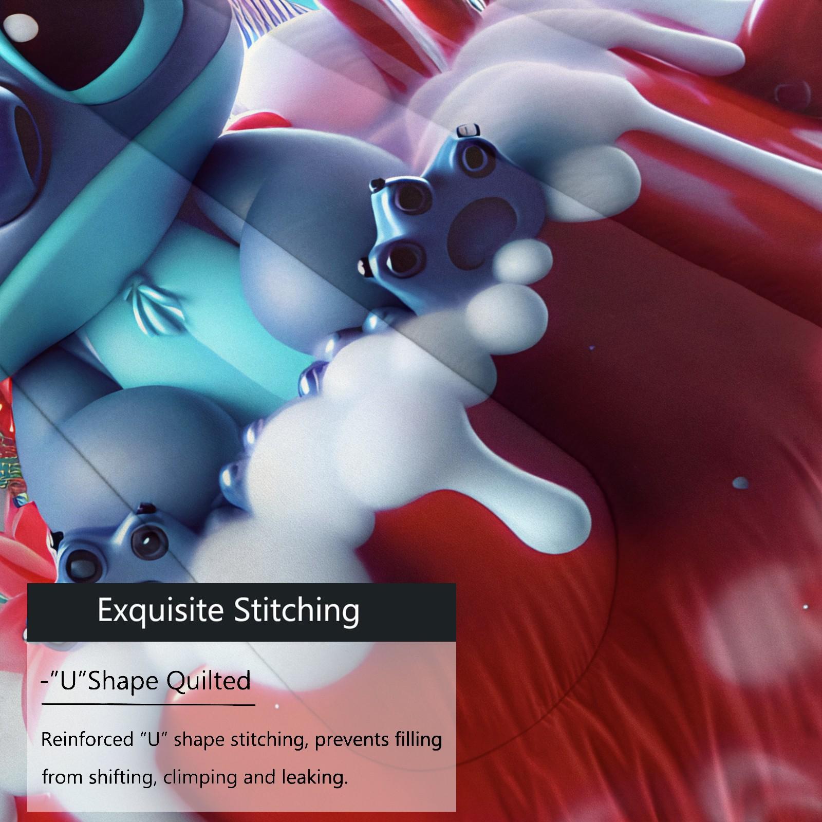 Stitch Pattern Comforter Set, Soft And Durable Bedding Set, Includes 1 Quilt And 1 Or 2 Pillowcases, Everyday Holiday Birthday Gift Bedroom Decor For Kids And Adults, Soft Material