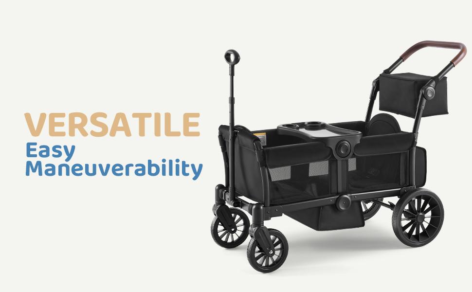 HARPPA Baby Stroller Wagon All-Terrain Wagon Stroller for 2 with Canopy, Strollers for Babies, Foldable 4-Seat, Wagon for Outdoor & Beach, Adjustable Push & Pull Handle, Footwell & Large Storage, Park & Camping Adventures, Travel System