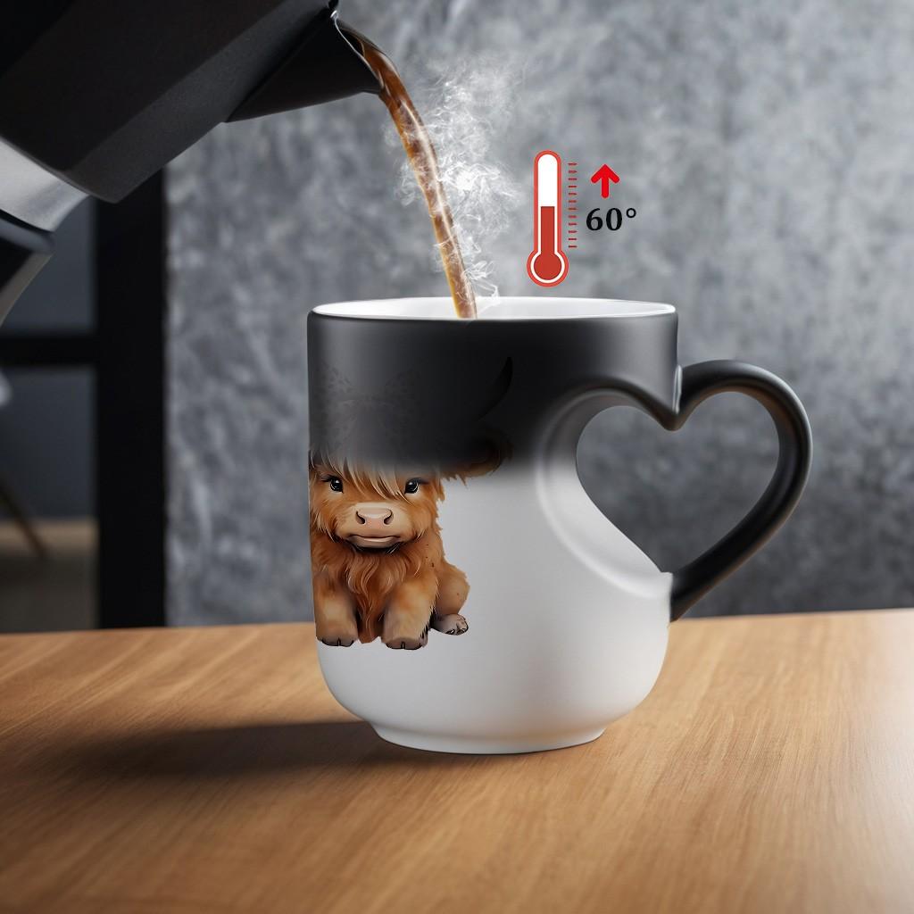 1pc Highland Cow Print Color Changing Mug - 11oz/325ml Durable Thermochromic cup, Cute Highland Cow & Bow Design, Coffee, Novelty Coffee Mug, Ceramic Mugs, Ceramics Mug, Ideal for Festival Gifts, The Perfect Gift for Coffee Lovers, Drinkware