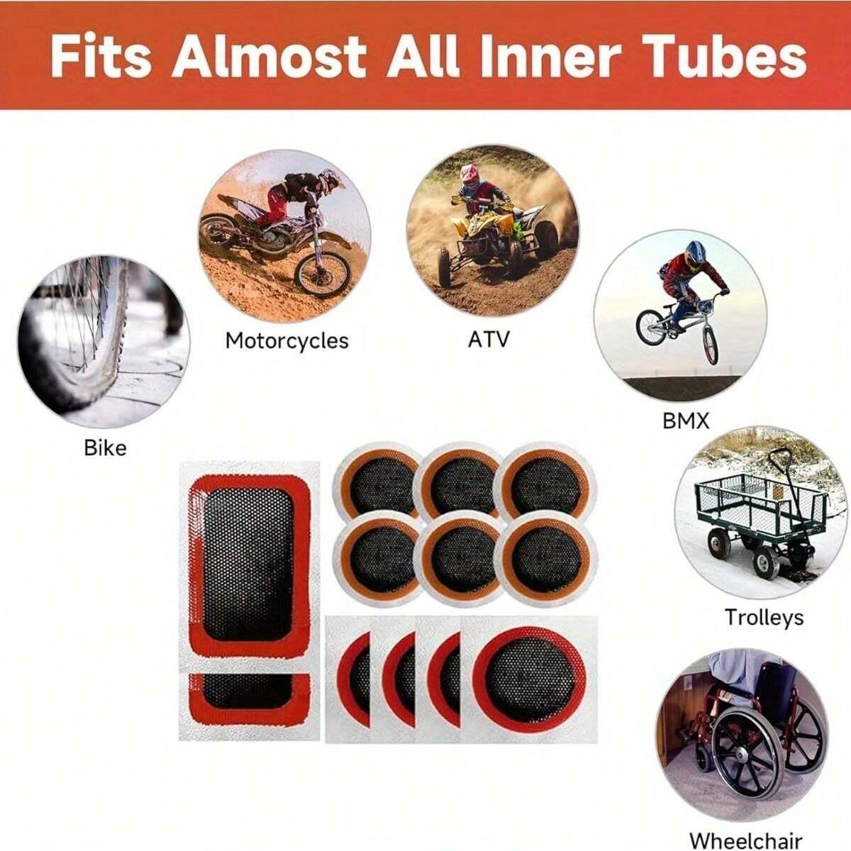 56 Piece Bicycle Tire Repair Kit, Cycling Bike, Self-Adhesive Puncture Repair Set, Multi-Functional Bike Tool with Sulfur Patch, Suitable for Road Bikes