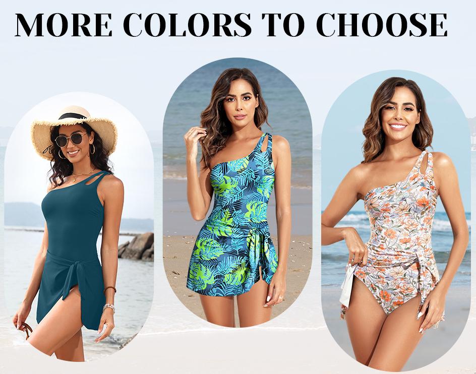 Daci One Piece Swim Dress - Women One Shoulder Tummy Control Swimsuit with Skirt Skirted Bathing Suit Swimdress