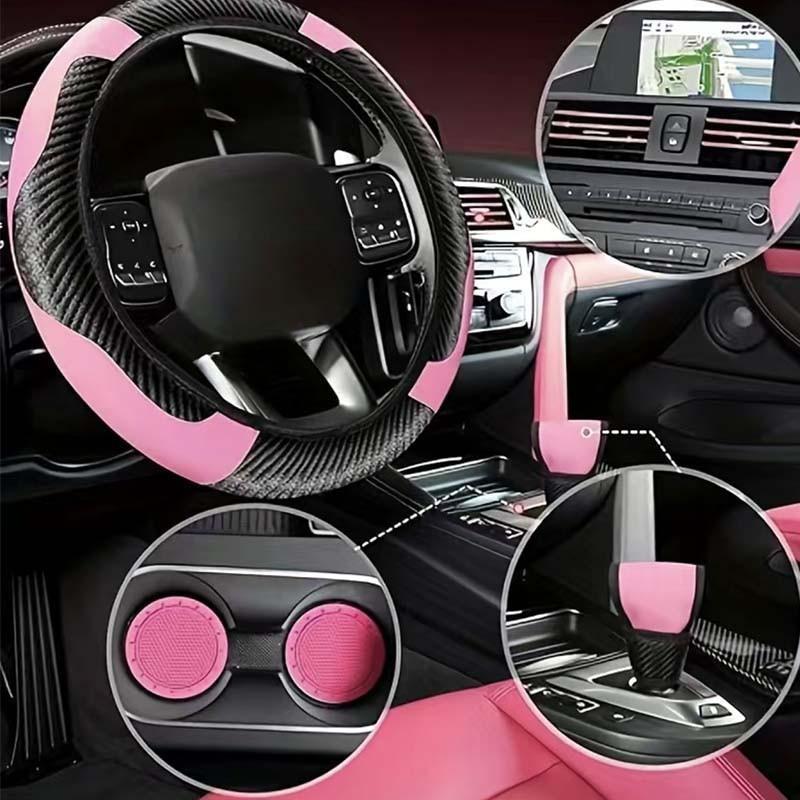 45-Piece Luxury Car Seat & Interior Set: Car Interior Decoration, Polyester 5-Seater Seat Covers, Plush Hanging Charms, PU Leather Steering Wheel Cover, Shoulder Pads, Gear Shift Cover, and Other Decorative Items; Fits Most Sedan and SUV Models