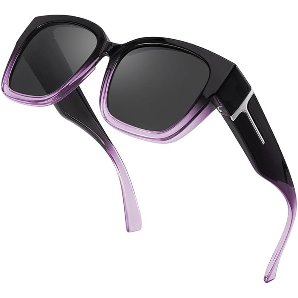 2Pcs Oversized Square Sunglasses for Women Men Frame Polarized UV400 Protection Stylish Comfortable Fit for Driving Fishing Cycling