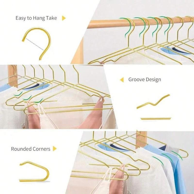 Premium Golden Metal Hangers (Set of 10) - Non-Slip, Durable & Slim Space-Saving Closet Organizers
