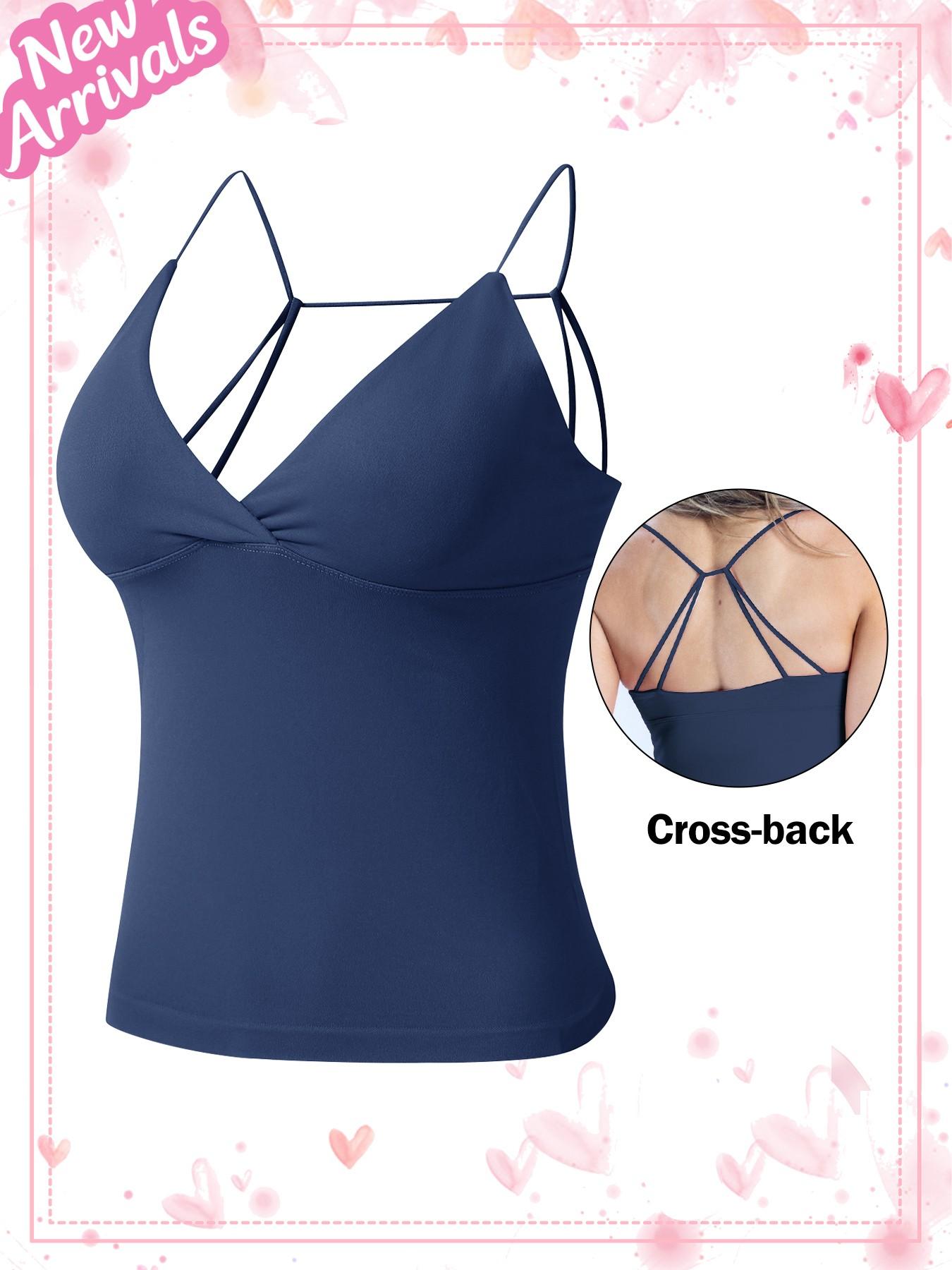 Deep V Women's Tank Top, Longline Backless Scoop Neck Bra Athletic Fitness Sports Workout Gym Crop Top Slim Fit Ribbed Spaghetti Strap Tank Top Summer Soft V-Neck Camisole Trendy Sleeveless Basic Shirt Lightweight